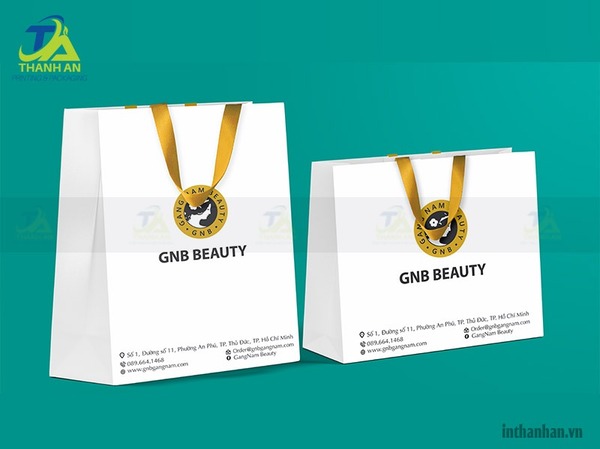 Túi giấy đựng mỹ phẩm Thiết kế túi giấy mỹ phẩm đẹp mắt, in logo nổi bật, kiểu dáng đứng sang trọng