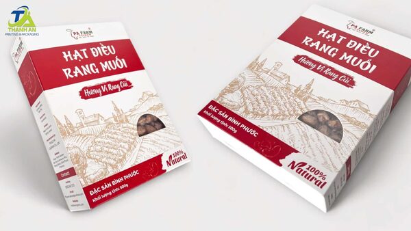 Hộp giấy đựng hạt điều Thiết kế hộp cần hài hòa giữa màu sắc, hình ảnh và họa tiết trang trí