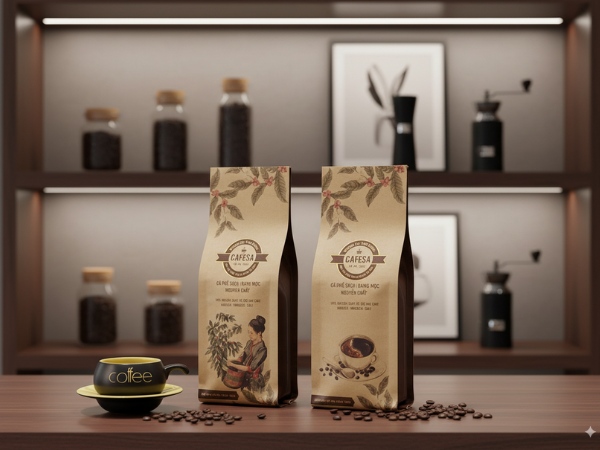 Túi giấy đựng cà phê giá sỉ, miễn phí thiết kế Mẫu túi cà phê đơn giản, in ấn đầy đủ thông tin