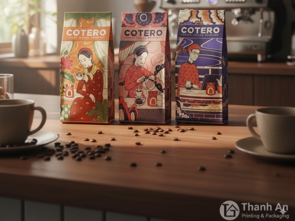 Túi giấy đựng cà phê giá sỉ, miễn phí thiết kế Mẫu túi in ấn màu sắc sặc sỡ, đầy ấn tượng
