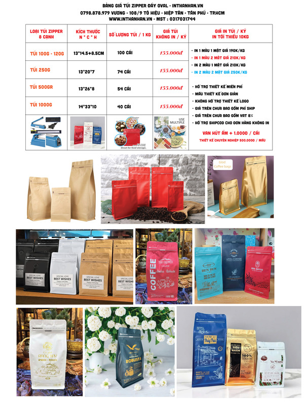 Túi giấy đựng cà phê giá sỉ, miễn phí thiết kế Mẫu túi giấy cà phê đẹp giấy Kraft