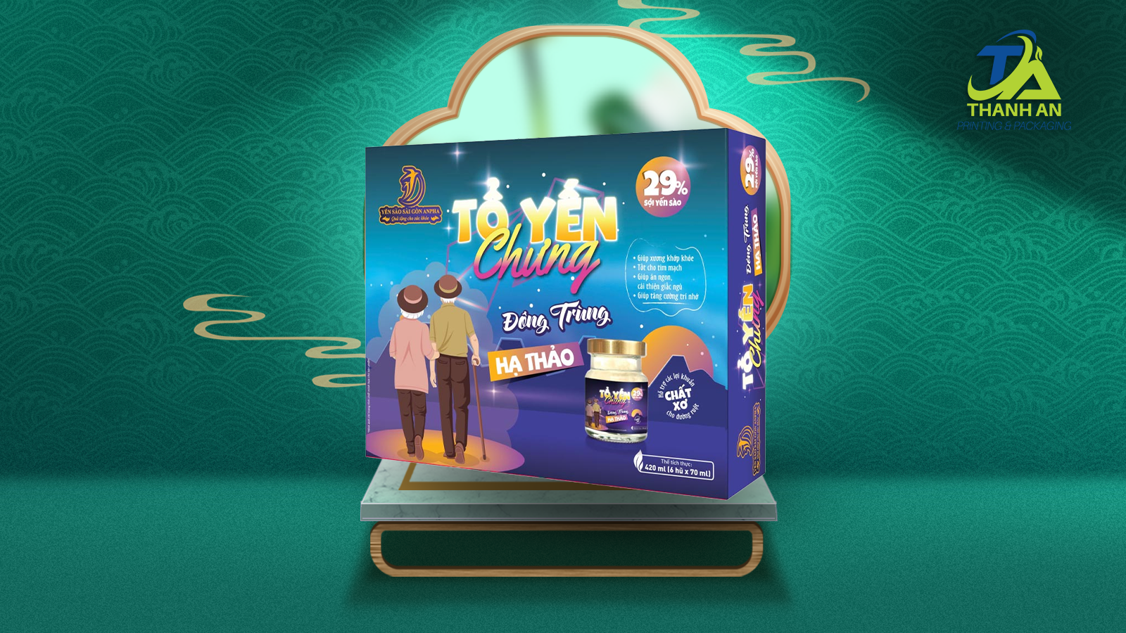 Hộp giấy đựng yến chưng 6 hũ  In Thanh An – Đối tác in hộp giấy đựng yến chưng 6 hũ chuyên nghiệp