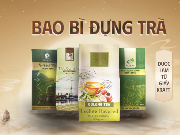 Mẫu bao bì đựng trà giấy Kraft đẹp