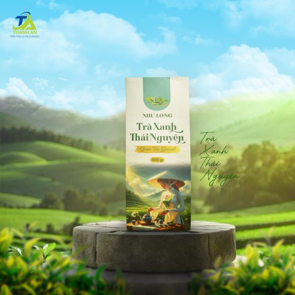 Xưởng sản xuất bao bì trà uy tín, giá rẻ - In Thanh An Mẫu bao bì trà xanh tôn vinh nét đẹp truyền thống và chất lượng trong từng gói trà
