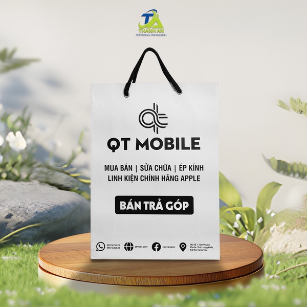 10+ mẫu in túi giấy đựng điện thoại giúp nâng tầm thương hiệu Mẫu túi giấy đựng điện thoại cho tiệm QT Mobile