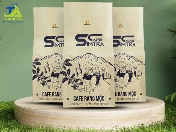 In túi giấy kraft gấp miệng đựng cà phê đẹp, lấy nhanh Mẫu túi kraft in sẵn, màu sắc tối giản