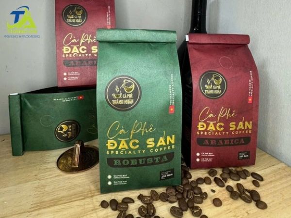 In túi giấy kraft gấp miệng đựng cà phê đẹp, lấy nhanh Mẫu túi kraft gấp miệng đựng cà phê cao cấp