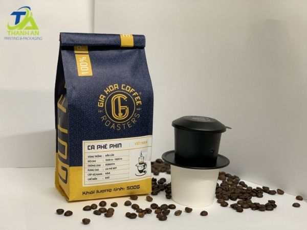 In túi giấy kraft gấp miệng đựng cà phê đẹp, lấy nhanh Mẫu túi giấy kraft đựng cà phê phin hòa tan