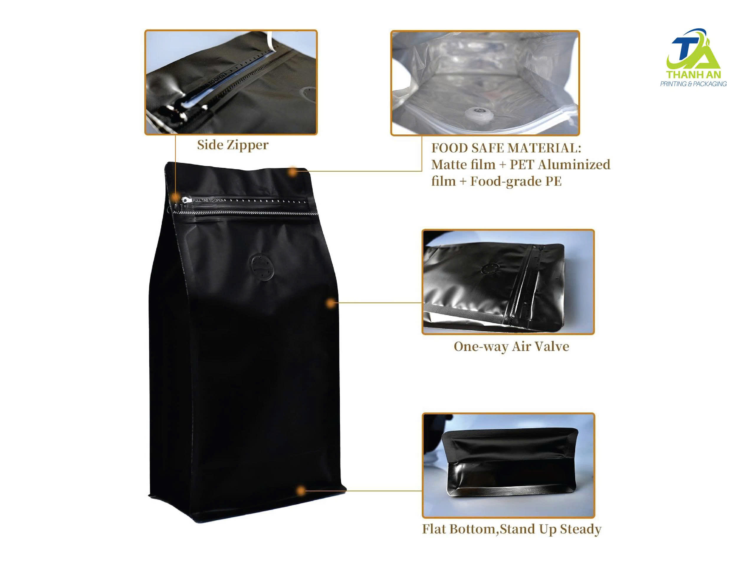 túi zipper 8 cạnh màu đen túi zipper 8 cạnh màu đen
